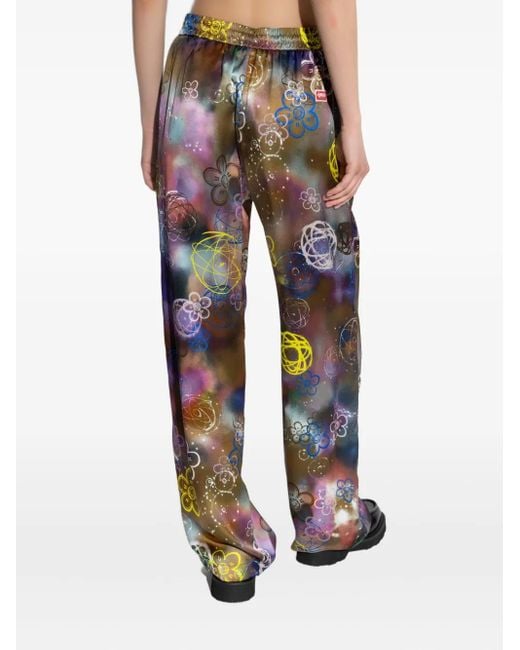 KENZO Purple Floral-Print Drawstring Straight Trousers