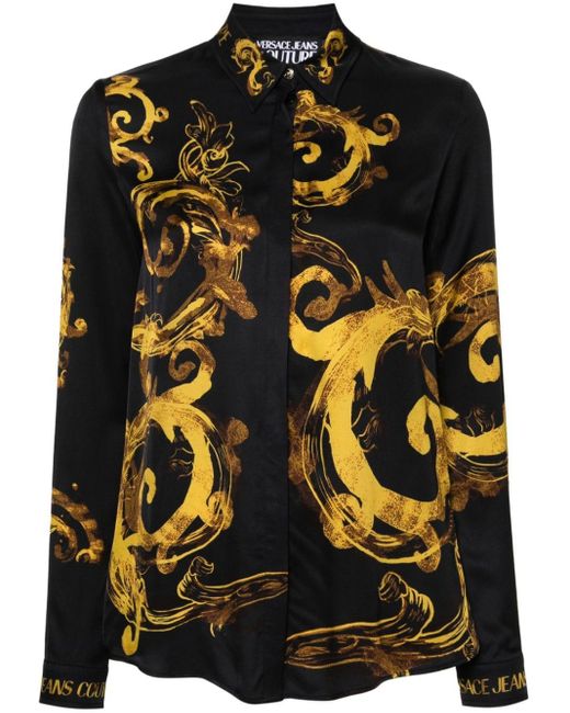 Versace Black Hemd mit Watercolour Couture-Print