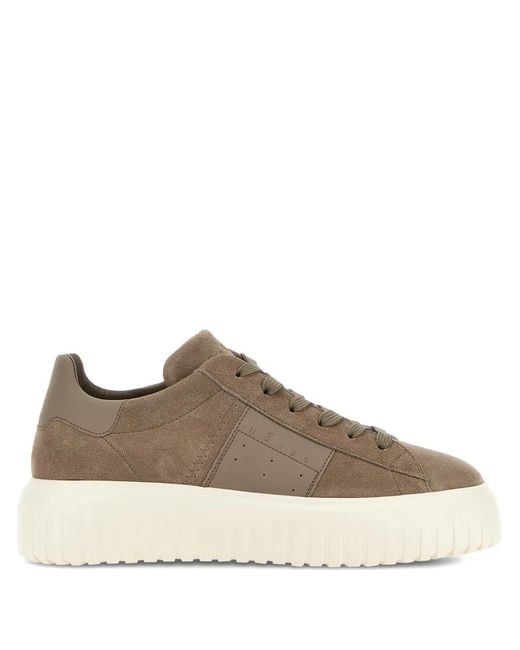 Hogan Brown H-Stripes Panelled Sneakers for men