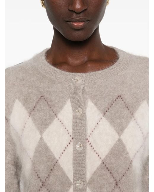 Soft Goat White Argyle Cashmere Cardigan