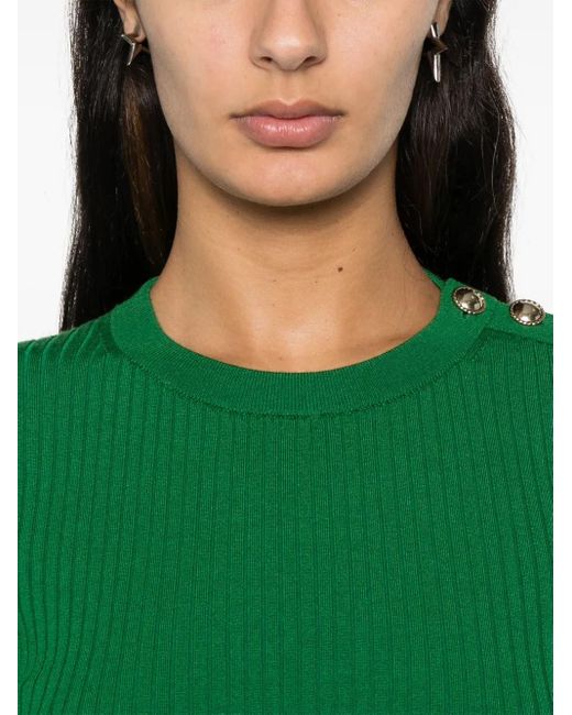 Dorothee Schumacher Green Buttoned-Shoulder Sweater