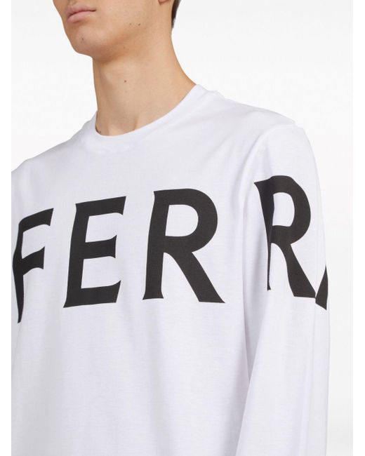 Ferragamo White Logo-print Cotton T-shirt for men