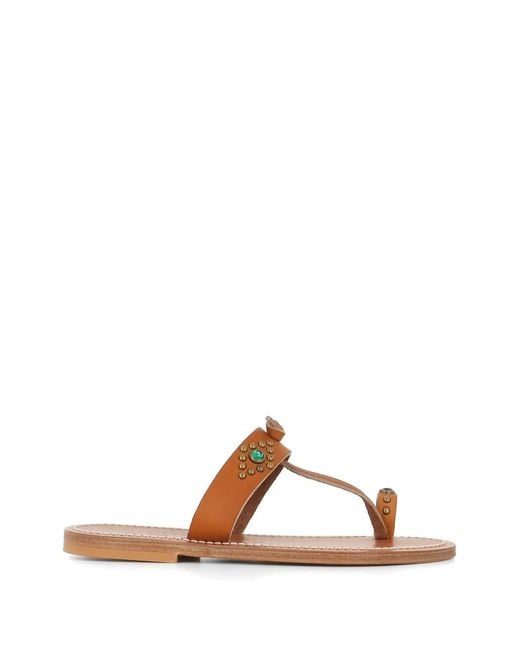 K. Jacques Brown Embellished Toe-Strap Sandals