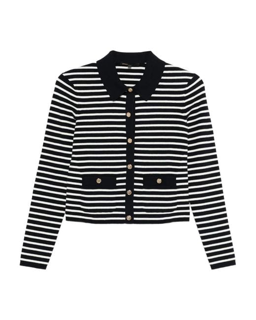 Maje Black Striped Polo Cardigan