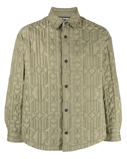 Palm Angels Green Monogram Quilted Shirt Jacket for men