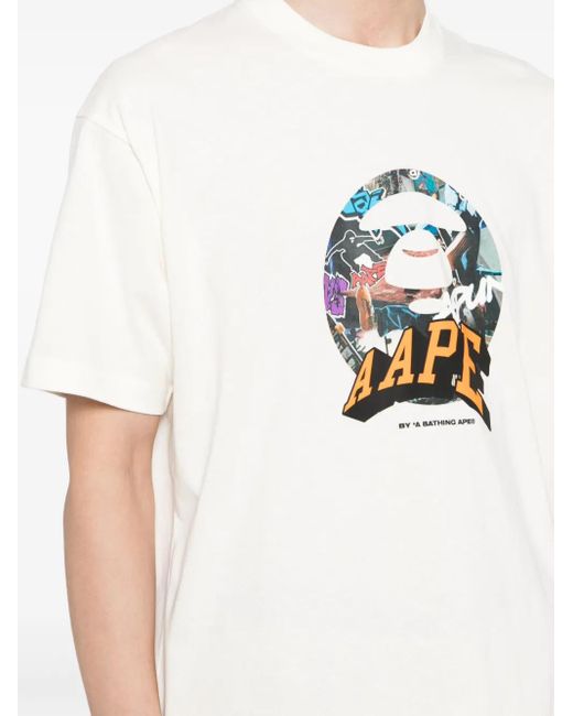 Aape By A Bathing Ape White Logo-Printed Cotton T-Shirt for men
