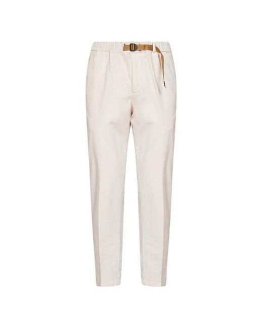 White Sand White Belted Corduroy Trousers for men