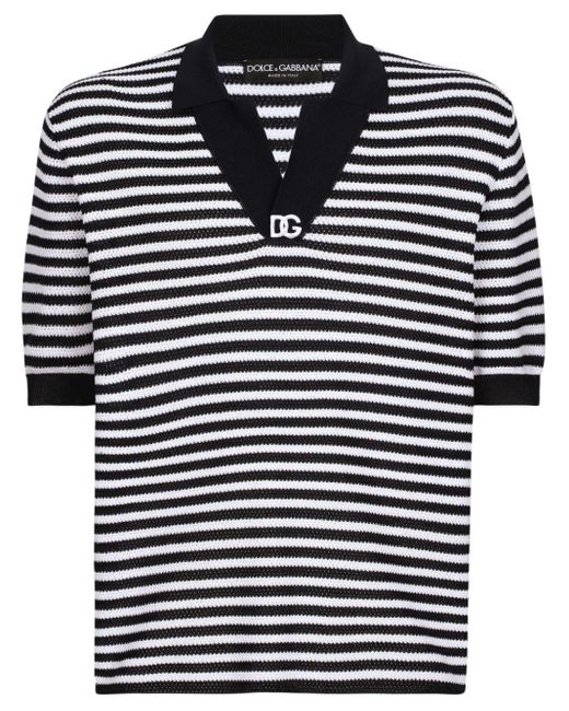 Dolce & Gabbana Blue Stripe-patterned Polo Shirt for men