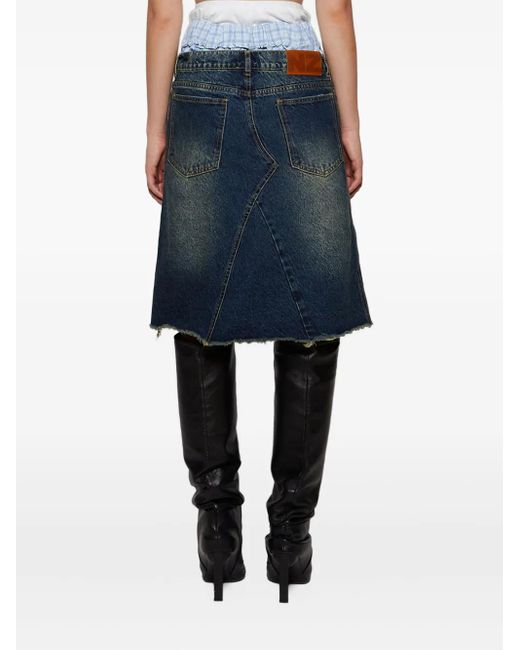 Natasha Zinko Blue Frayed Triple-Waist Denim Skirt