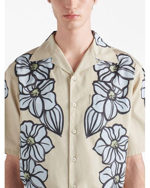 Prada White Floral-print Bowling Shirt for men