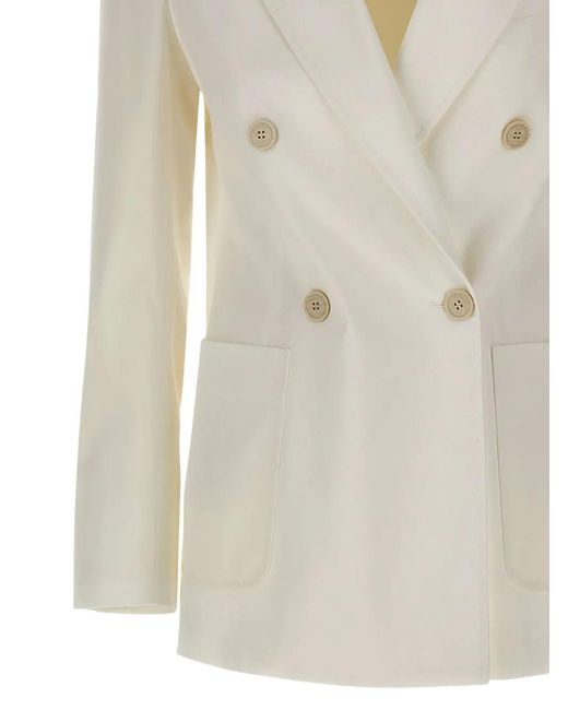 Eleventy White Double-Breasted Blazer