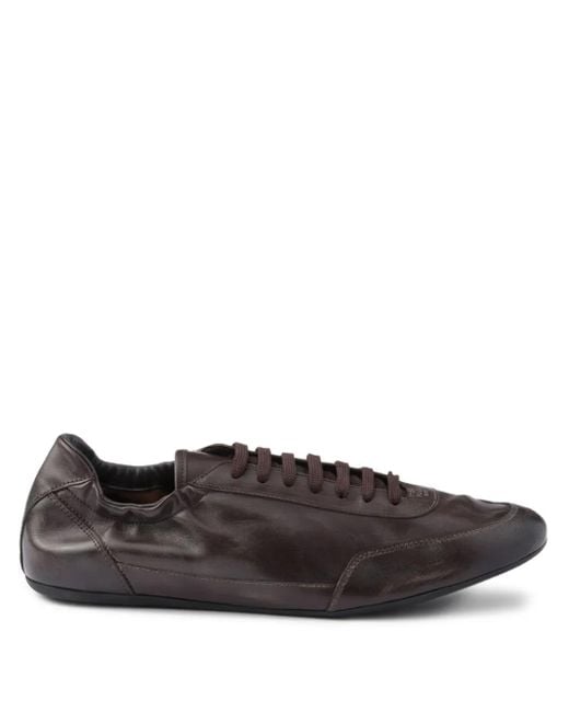 Prada Brown Collapse Leather Lace-Up Sneakers for men