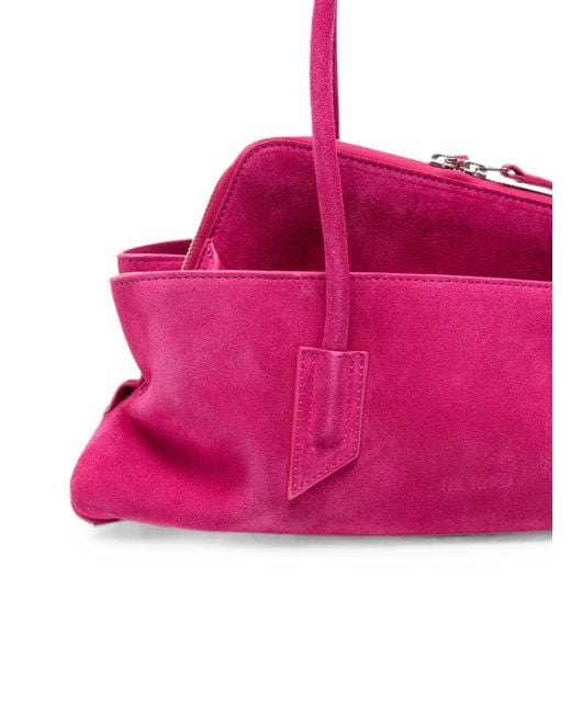 The Attico Pink Small La Passeggiata Brushed Suede Shoulder Bag