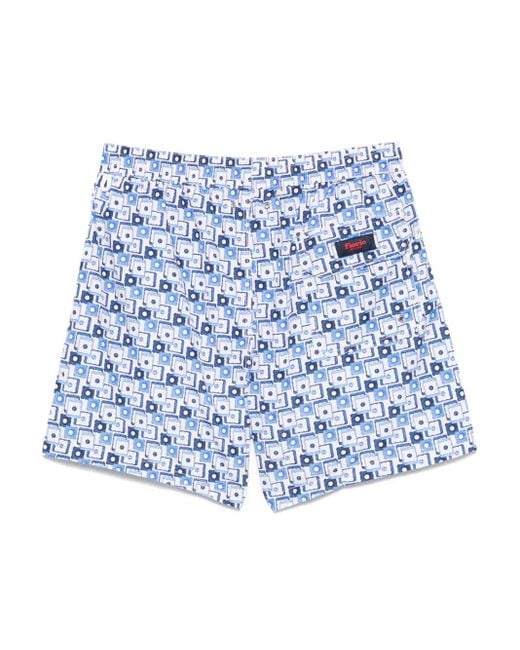 Fiorio Milano Blue Geometric-Print Swim Shorts for men