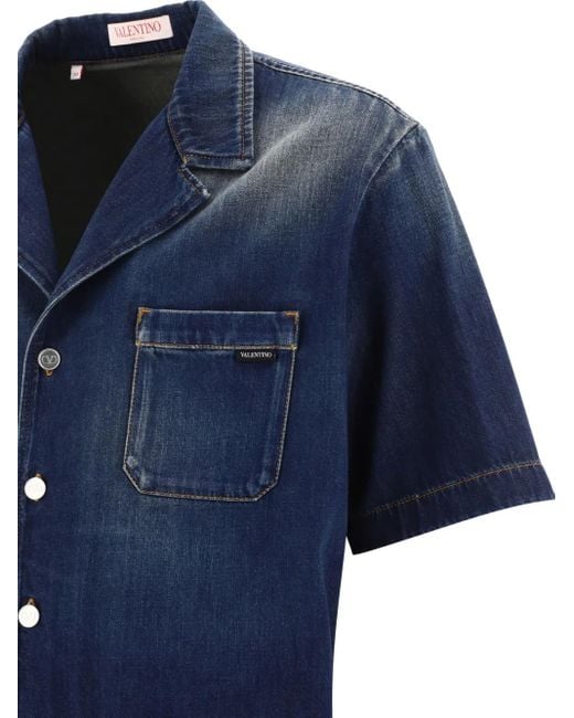Valentino Garavani Blue Denim Chambray Bowling Shirt for men