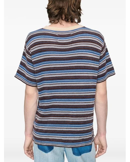Maison Margiela Blue Striped Wool Crewneck Sweater for men