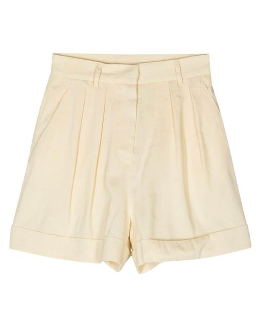 ANDAMANE Natural Pleated Linen-blend Shorts