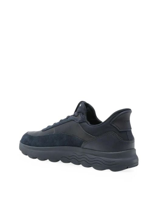 Geox Blue Spherica Plus Textured Upper Leather Lace-Up Sneakers for men