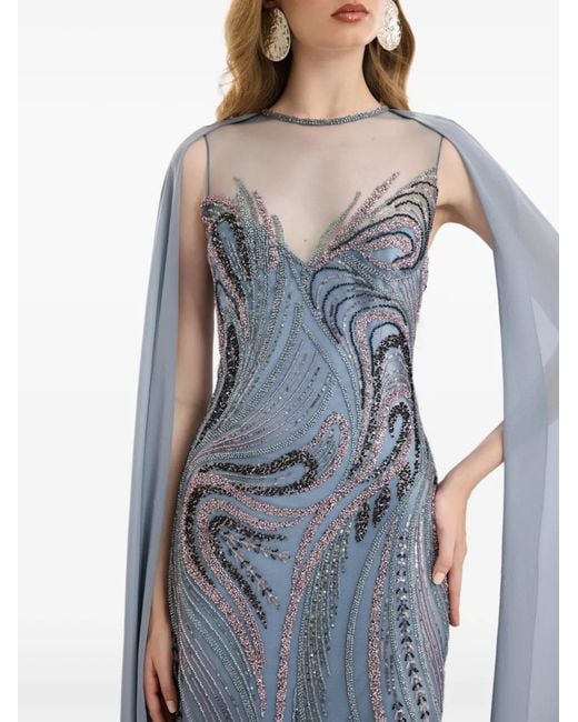 Gemy Maalouf Blue Beaded Maxi Dress