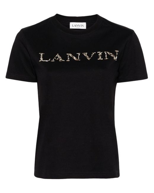 Lanvin Black Beaded Logo-embroidered T-shirt