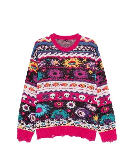 R13 Red Floral Distressed Sweater for men