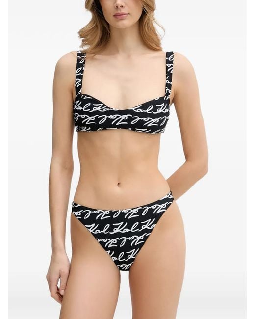 Karl Lagerfeld Black Logo-Pattern Bikini Top