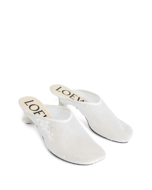 Loewe White 450Mm Sequin-Embellished Sculpted-Heel Mules