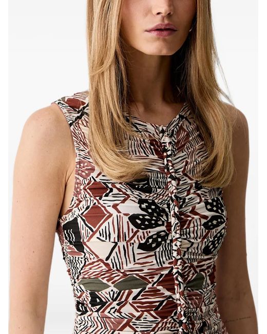 Farm Rio Natural Abstract-Print Ruched Midi Dress