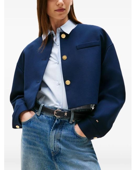 Tommy Hilfiger Blue Cropped-Jacke mit eingefassten Taschen
