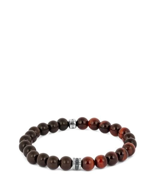 Tateossian Brown Gear Trio Beaded Tiger-Eye Bracelet