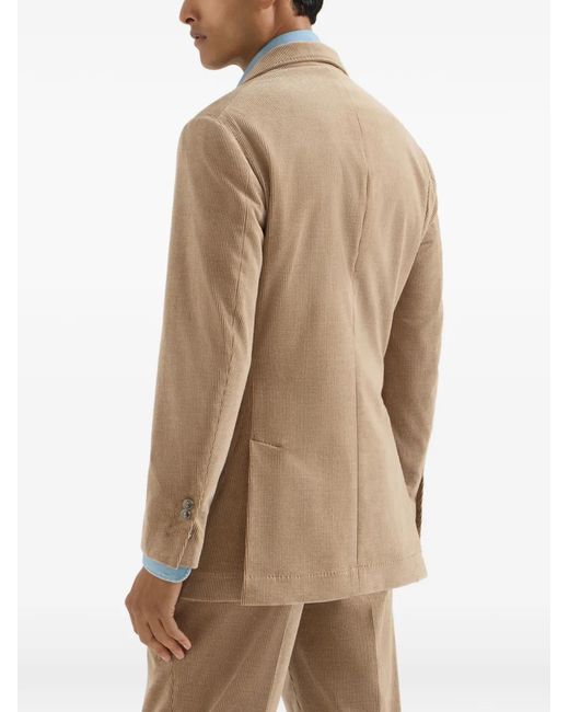 Brunello Cucinelli Brown Comfort Cotton And Cashmere Corduroy Deconstructed Blazer With Large Peak Lapels And Metal Buttons for men