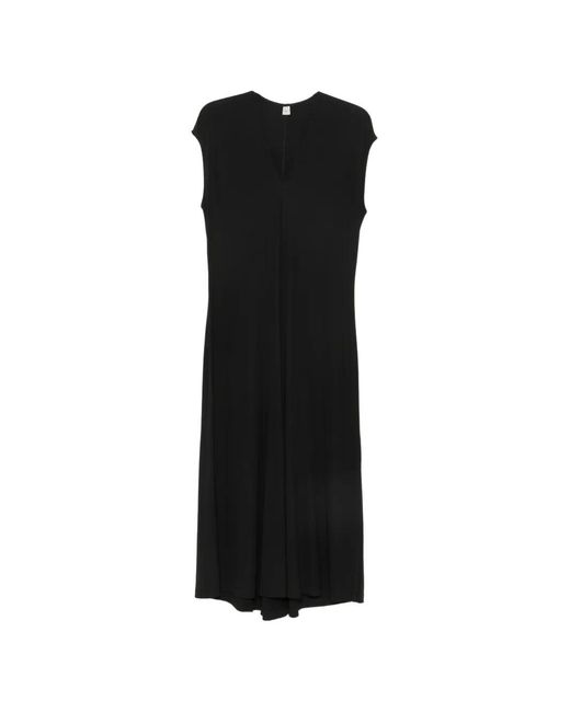 Totême Black V-Neck Midi Dress