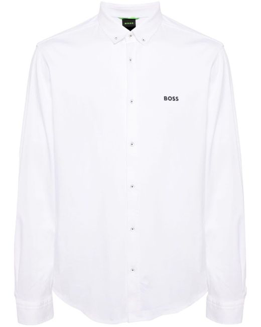 Boss White Motion Logo-detail Cotton Shirt for men