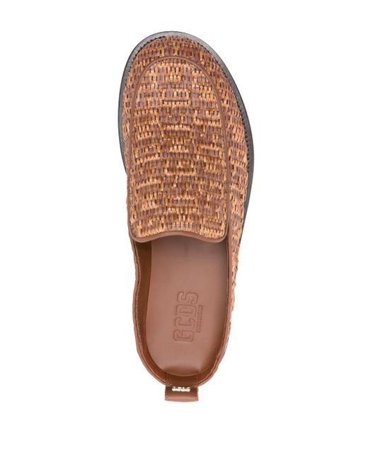 Gcds Brown Monogram-Embossed Raffia Mules
