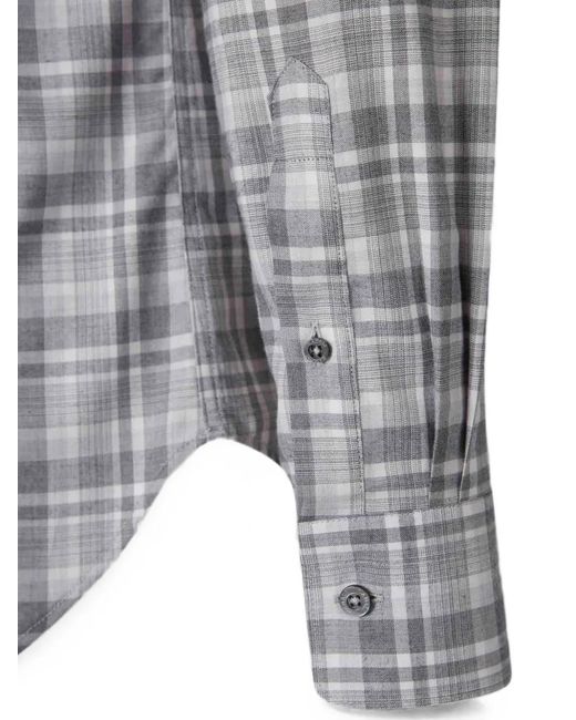 Canali Gray Cotton Plaid Shirt for men