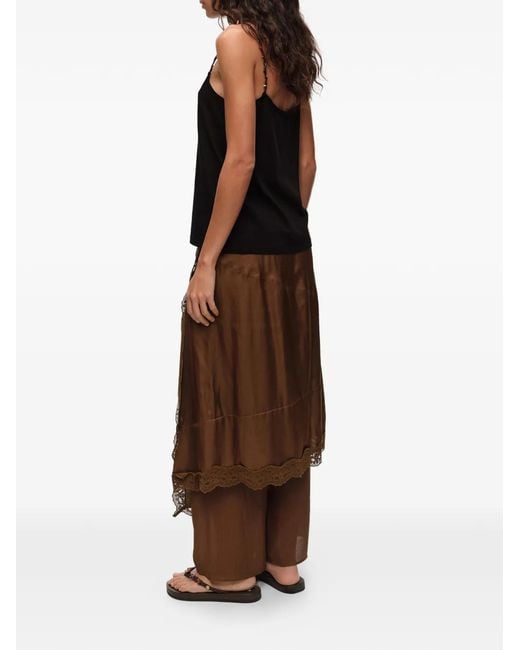 Bimba Y Lola Brown Lace-Trim Asymmetric Skort Trousers