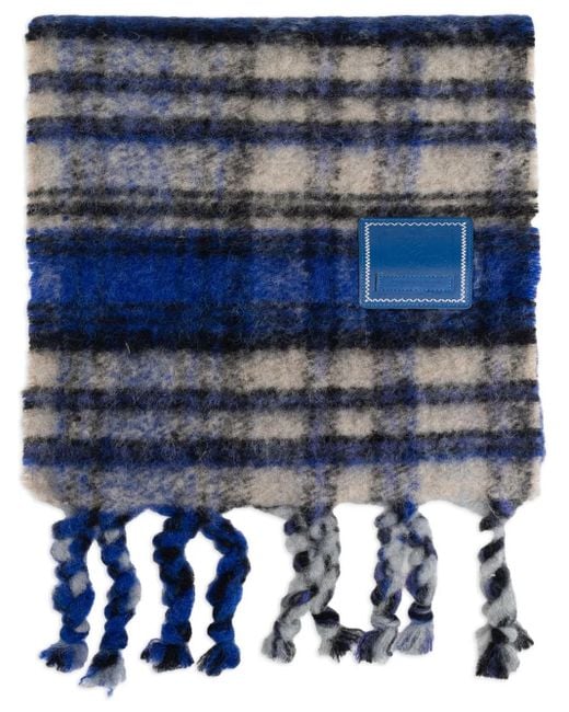 Adererror Blue Logo-Patch Check-Pattern Scarf