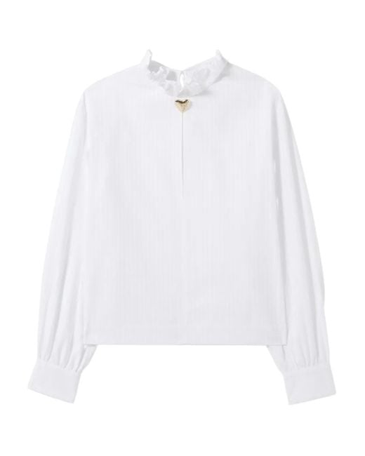 Claudie Pierlot White Heart-Embellished Striped Blouse