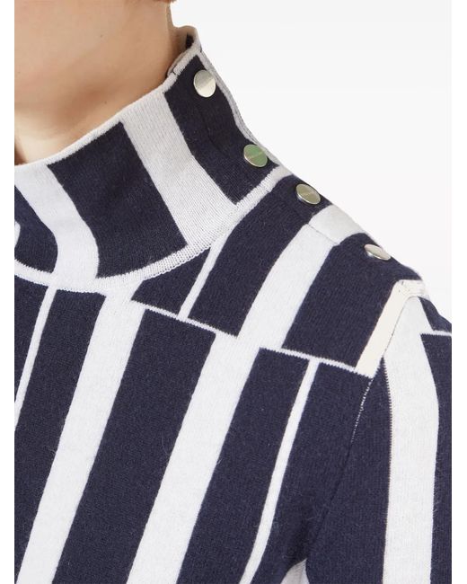 Ferragamo Blue High Neck Jacquard Sweater