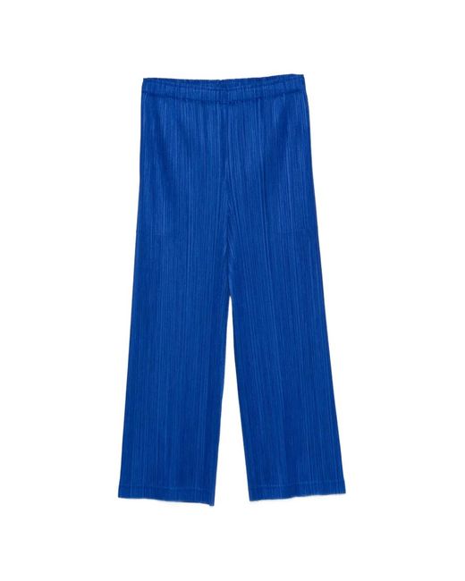 Pleats Please Issey Miyake Blue Pleated Cropped Trousers