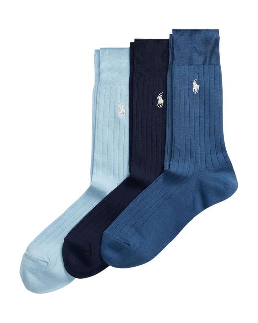 Polo Ralph Lauren Blue Ribbed Socks (Pack Of Three) for men