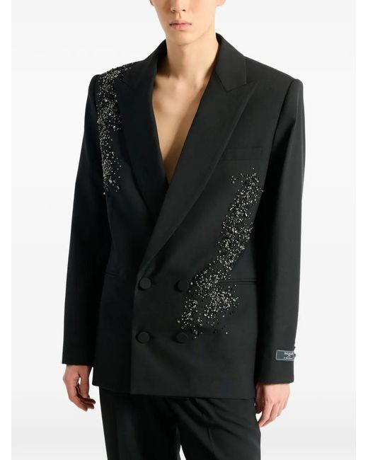 Balmain Black Double-Breasted Long-Sleeve Blazer for men