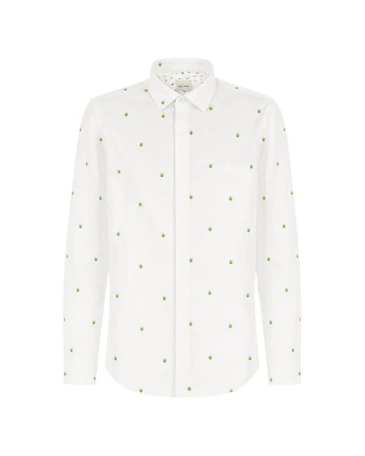 Paul Smith White Apple-Print Poplin Shirt for men