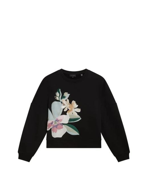 Ted Baker Black Brookla Printed Embroidered Sweatshirt