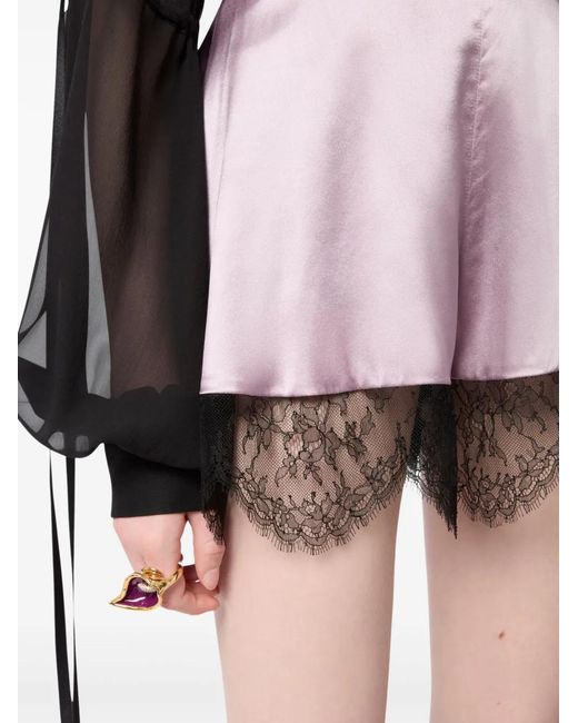 Nina Ricci Multicolor Lace-Detail Silk Shorts