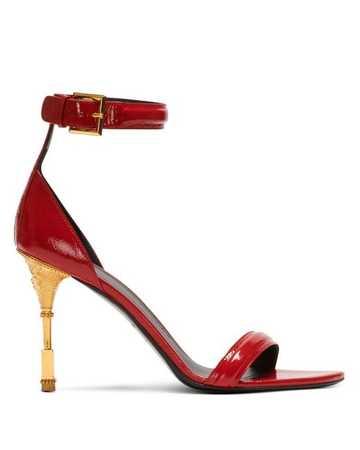 Balmain Red Moneta Leather Sandals