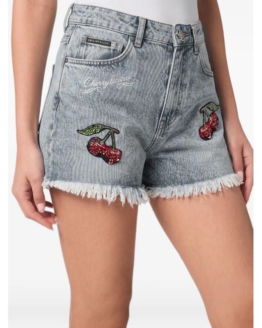 Philipp Plein Blue Belt-Loops Shorts