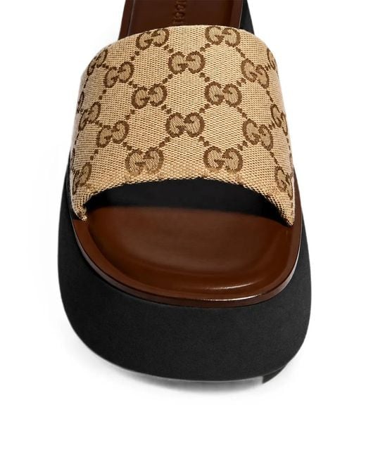 Gucci Black Gg-Pattern Platform Sandals