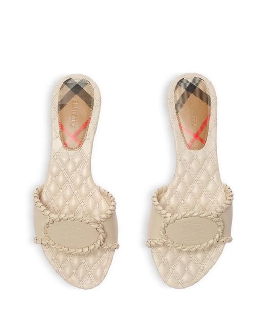Burberry White Leather Knight Stamp Slides