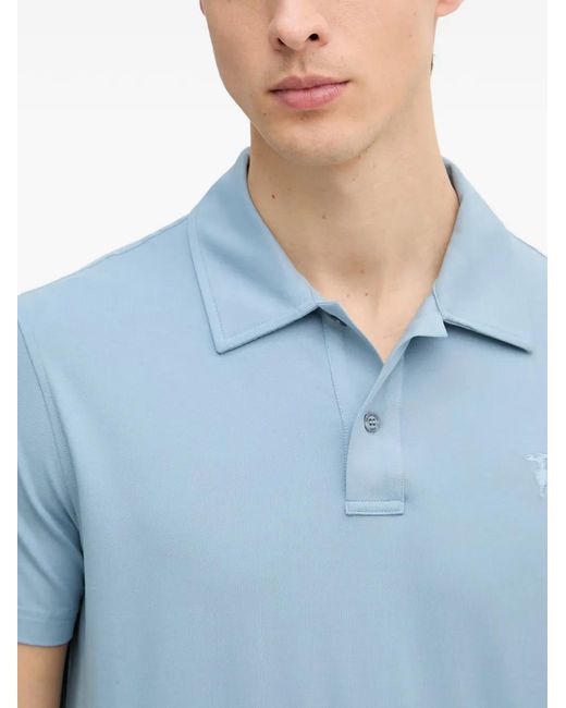 Trussardi Blue Logo-Embroidered Short-Sleeve Polo Shirt for men